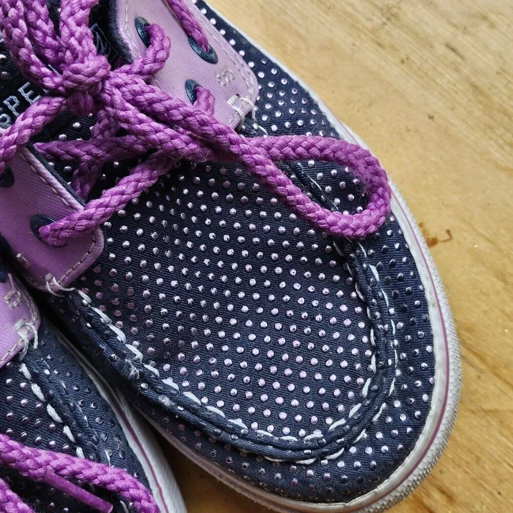 Sperry Girls Top-Sider Bahama Navy/Purple Dot Us 2.0M boat Shoes preppy slip-on